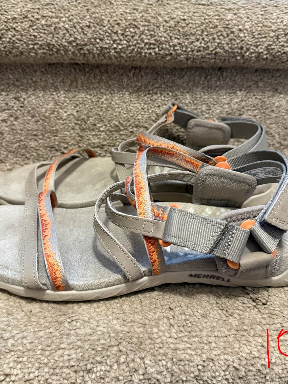 Merrell Gray Sandals with Orange Accents